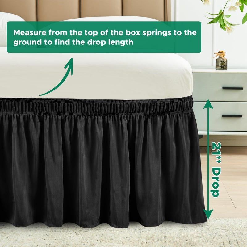 Biscaynebay Wrap Around Bed Skirts for King & Cal King Beds 21" Drop, Black Adjustable Elastic Dust Ruffles Easy Fit Wrinkle Resistant Silky Luxurious Fabric Machine Washable - Image 3
